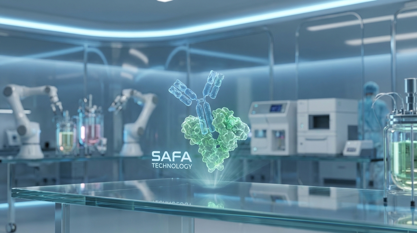 최첨단 바이오 연구실에서 모니터에 띄워진 단백질 구조와 알부민 결합 분자 모델링을 분석하는 모습